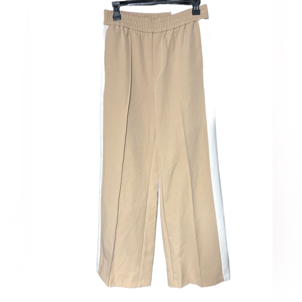 NWT $70 Tan Wide-Leg Pants with White Stripes